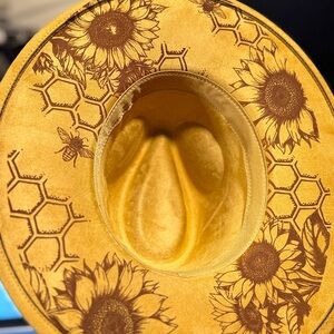 Bees and Sunflowers on a Mustard Custom Wide Brim Hat